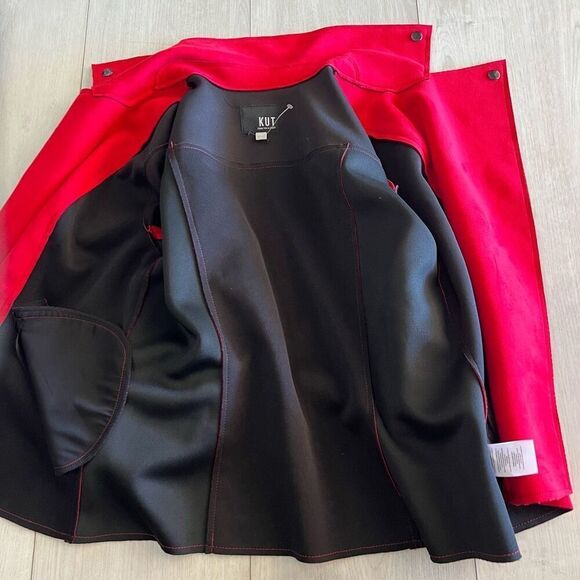 KUT FROM THE KLOTH Size Large  Red Faux Suede Drape Moto Jacket Women's - Picture 8 of 9